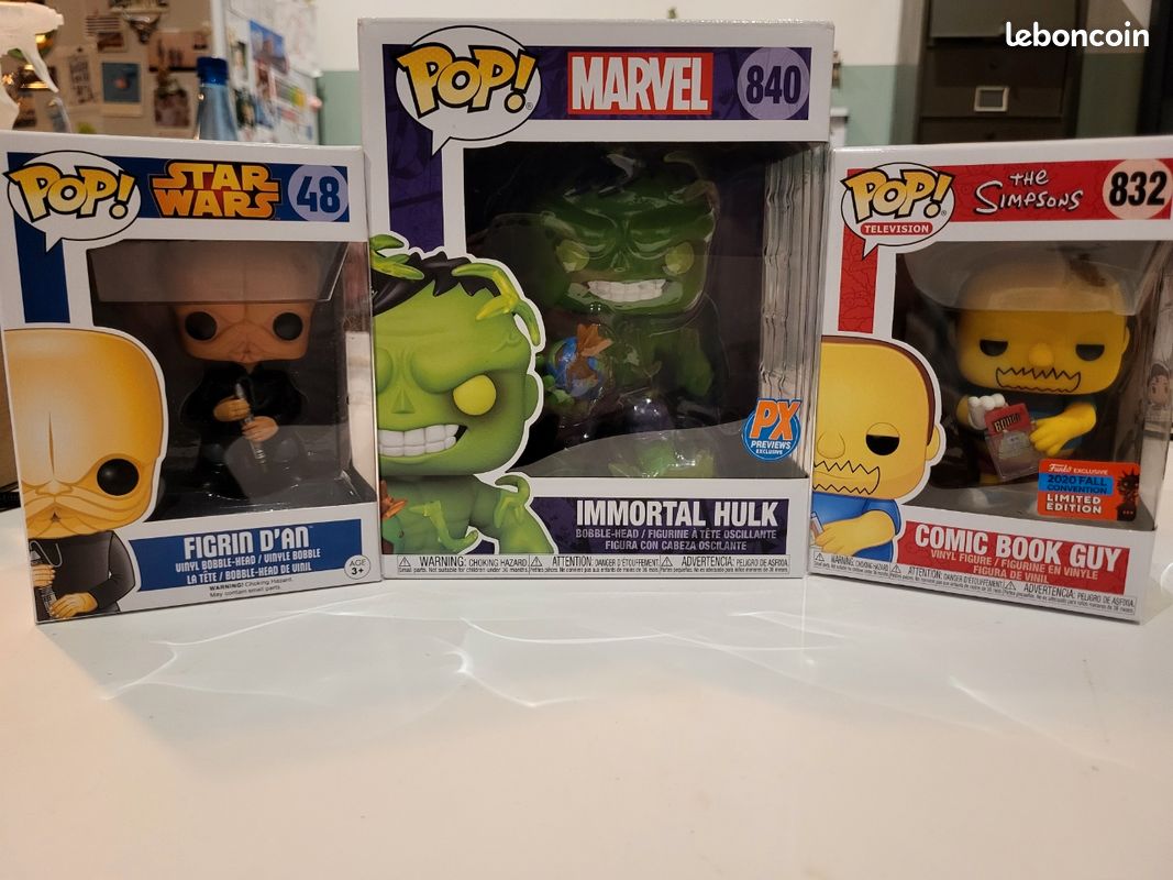 Lot de figurines Funko Pop Neuve Stars Wars Figrin d'An #48 The Simpson Comic Book Guy #832 et Marvel Hulk #840 neuve (image 1)
