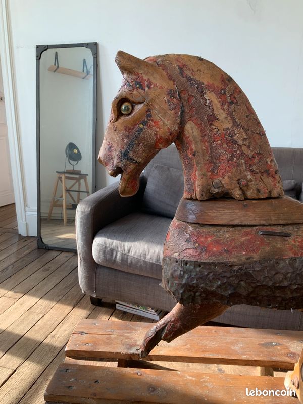 Ancien jouet cheval en bois ( Carrousel ) fin XIXème début XXème