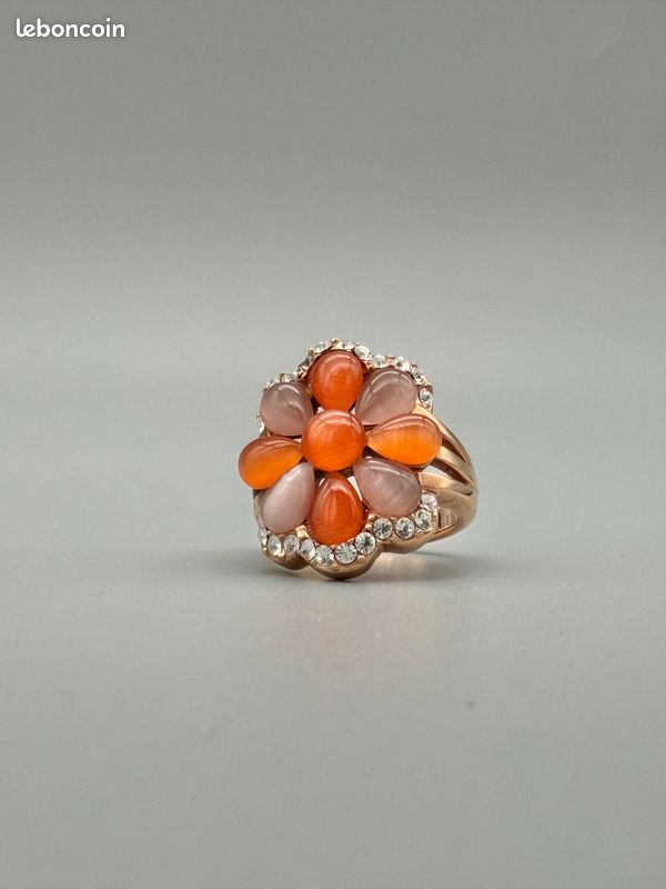 Bague Argent Massif Avec Cabochon Orange - Taille 57, Occasion, Sans Marque, Style Bohème Et Coloré