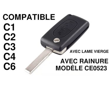CLE PLIP 2 boutons CE0523 AVEC rainures compatible avec PEUGEOT