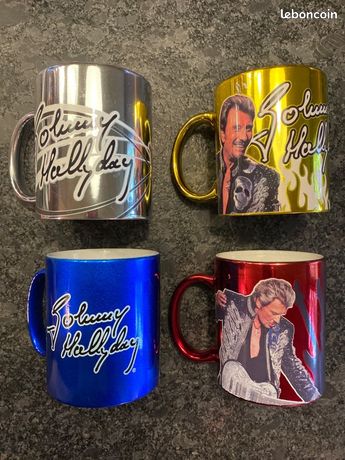 Mug Johnny Hallyday - Thème Rock Motard - Céramique Blanche - Compatible Micro-ondes Et Lave-vaisselle