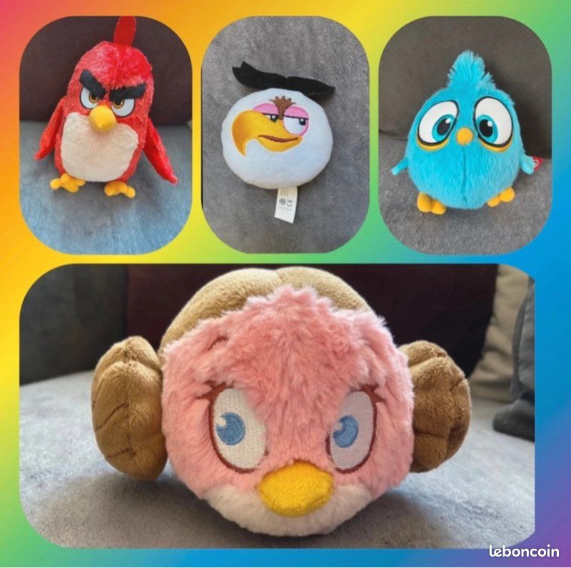 Lot De 5 Peluches Angry Birds Rovio – Officielles, 3 Oiseaux Et 2 Cochons, état Correct