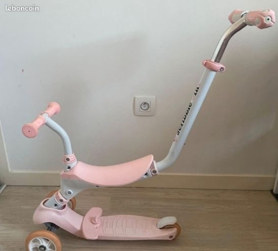 HyperMotion Trottinette Enfant Évolutive 50 KG Max Modulable 5 en 1 Draisienne Vélo Poussoir Siège Amovible Repose-pieds Selle Volant Réglable Rose
