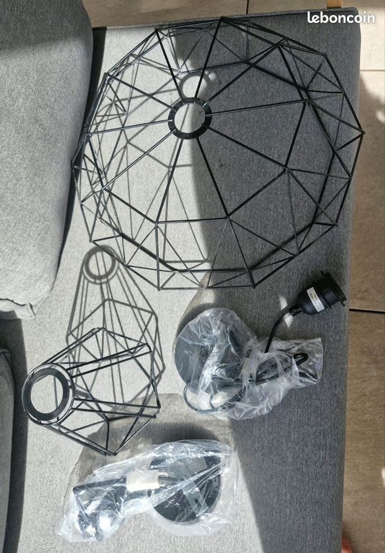 Lot de 2 suspensions luminaires métal noir – style industriel (image 4)