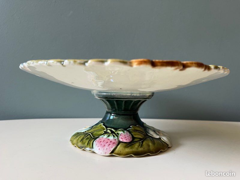 Barbotine d’Onnaing - coupe sur piédouche modèle « les fraisiers » - époque fin XIXe (image 4)