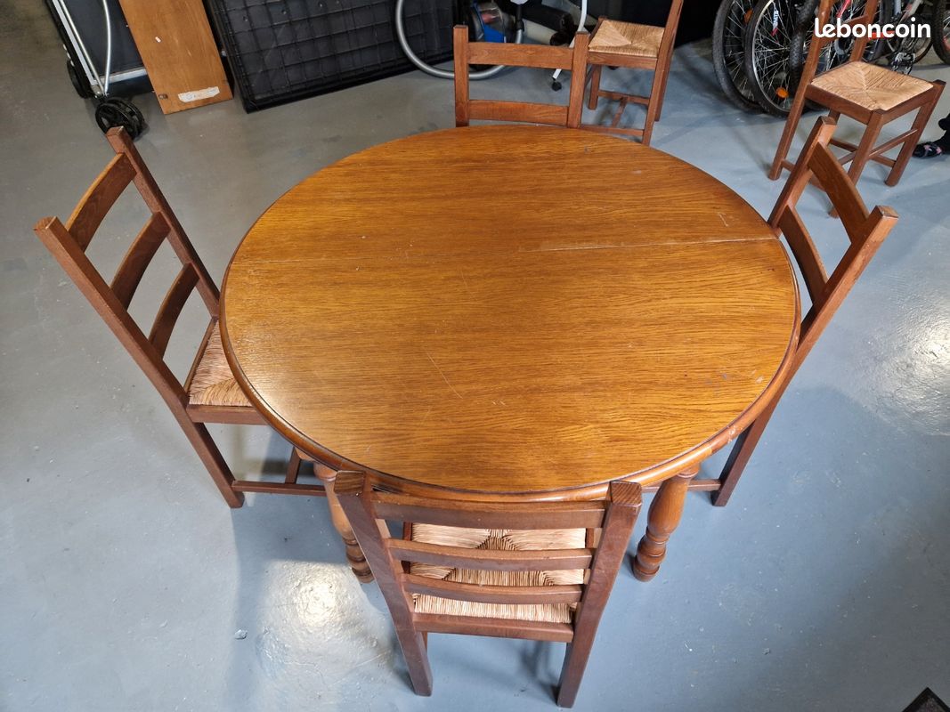 Table en chêne avec rallonge plus 6 chaises en bois (image 8)