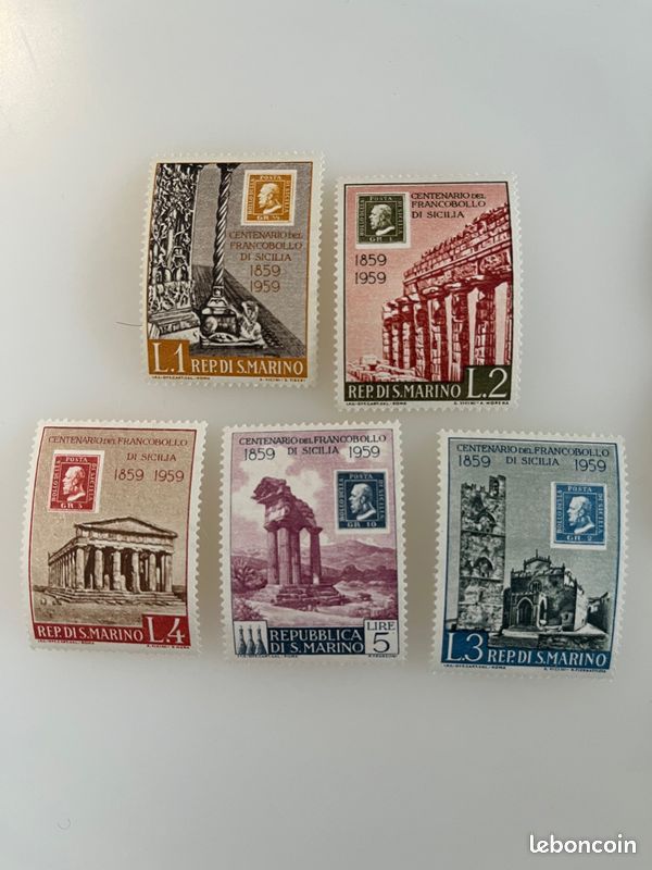 Timbres anniversaires - Sicile - 1859/1959 Republica di San Marino (image 2)