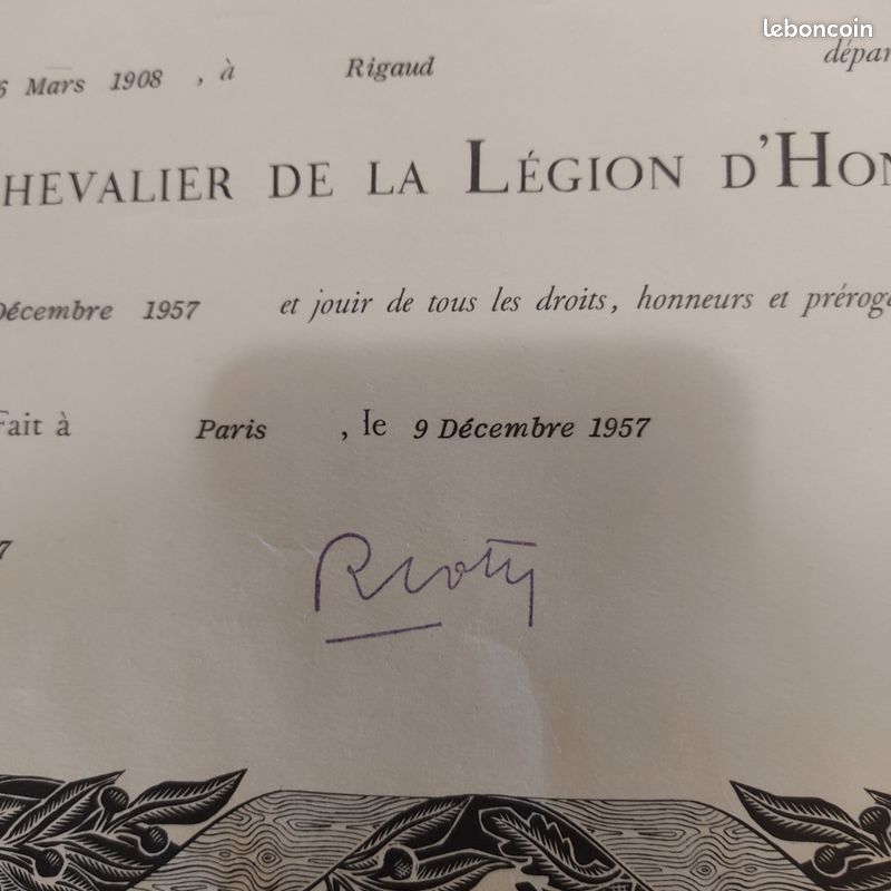 Légion d'honneur de Jean-Charles Léon Papon 1957 (image 4)