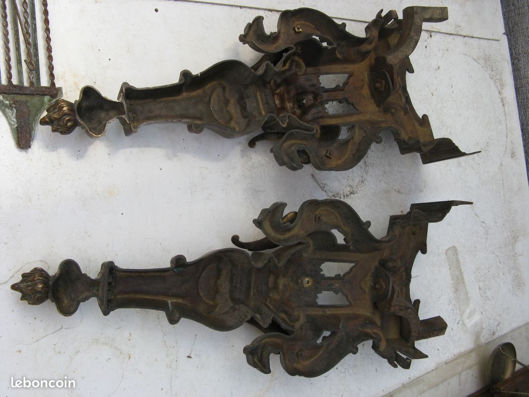 Bronze XIXème chenets avec sa barre de cheminée (image 14)