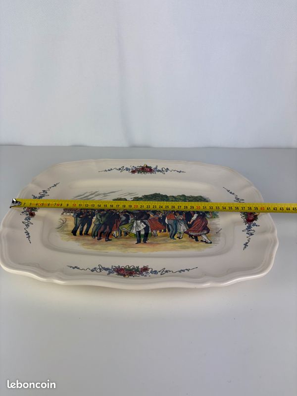 Plat De Service Ancien Sarreguemines Obernai - Faïence Vintage Multicolore