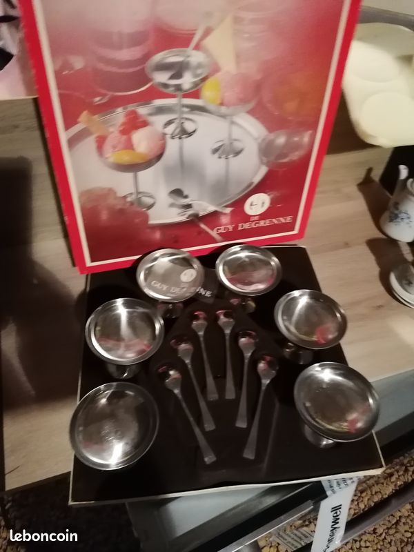 Set 6 Coupes à Glace Guy Degrenne Vintage + Plateau + 5 Cuillères