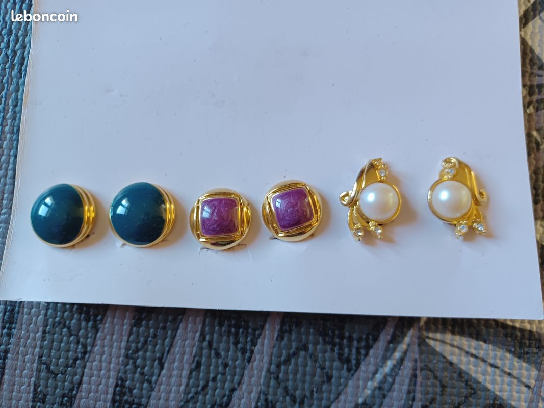 3 paires de boucles d'oreilles à pinces en émail ou perles (image 1)