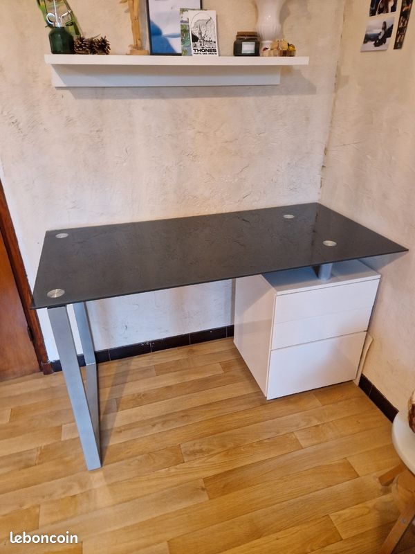 Bureau en verre avec tiroirs rangement (image 7)