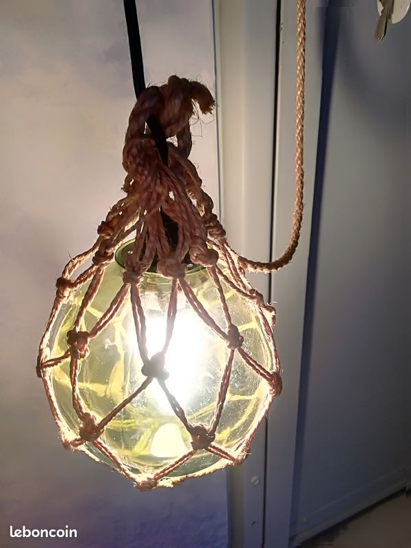 Suspension Boule Verre Transparent et Corde - Esprit Bord de Mer
