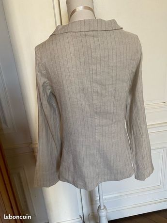 Blazer Femme Lilith En Lin Et Coton - Taille L - Motif Chevron Beige - État Excellent
