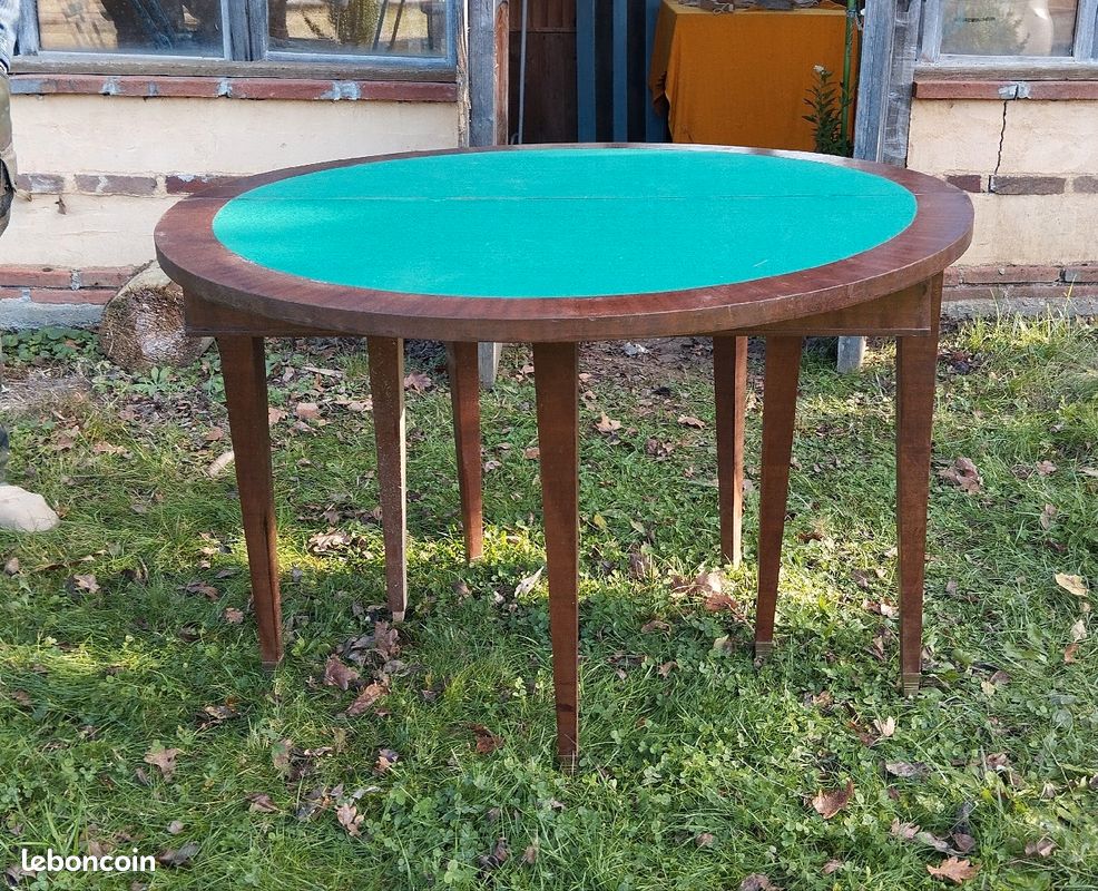 Ancienne table de jeux pliante en bois ronde demie lune (image 8)