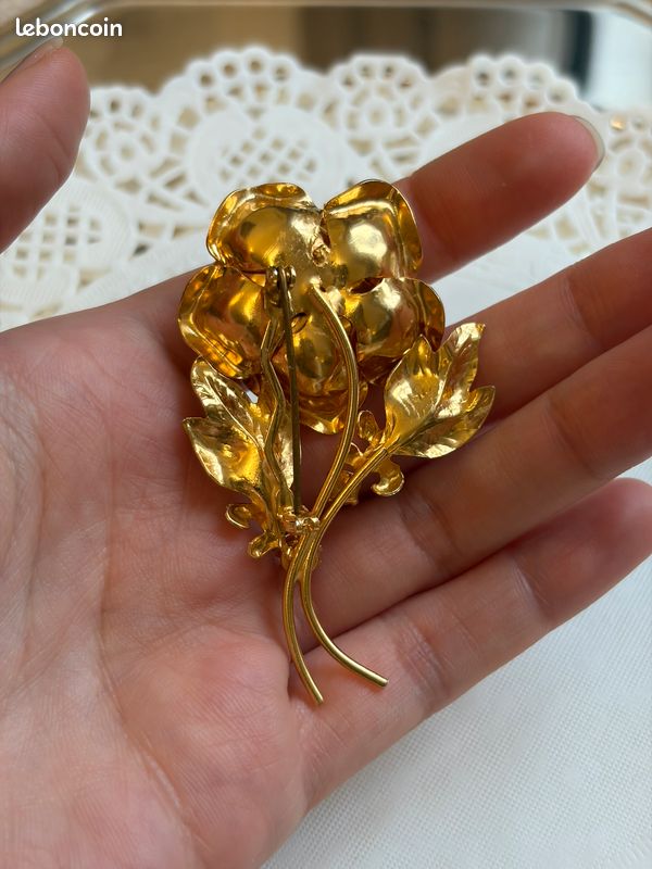 Broche Vintage Orange à Strass - Bijou Ancien En Alliage, Occasion