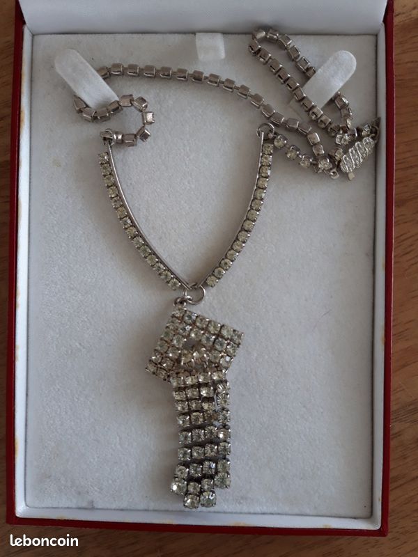 Vieux Genre Collier Ras Du Cou Strass Rétro Vintage En Faux Diamant - Bon État