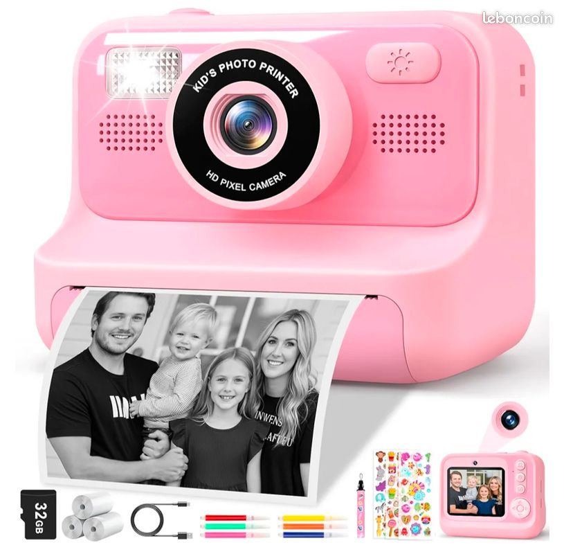 Subtail Appareil Photo Instantané Enfant - 2.4 Écran Appareil Photo Numérique Enfant avec Mode Selfie et Carte 32GB et Papier d'impression - Cadeau