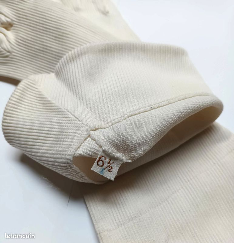 Gants Neyret Paris Vintage – Femme – Taille 6,5 – Cuir Et Maille – Blanc – 1960