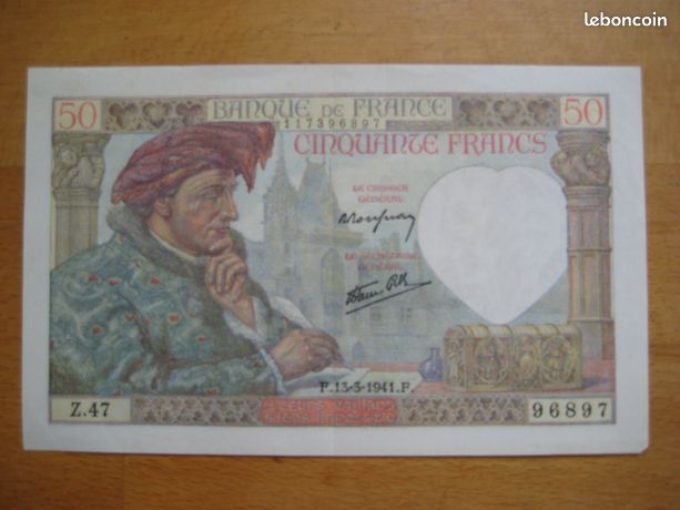 50 Francs JACQUES CŒUR FRANCE 1941 F.19.05 528141 Billets
