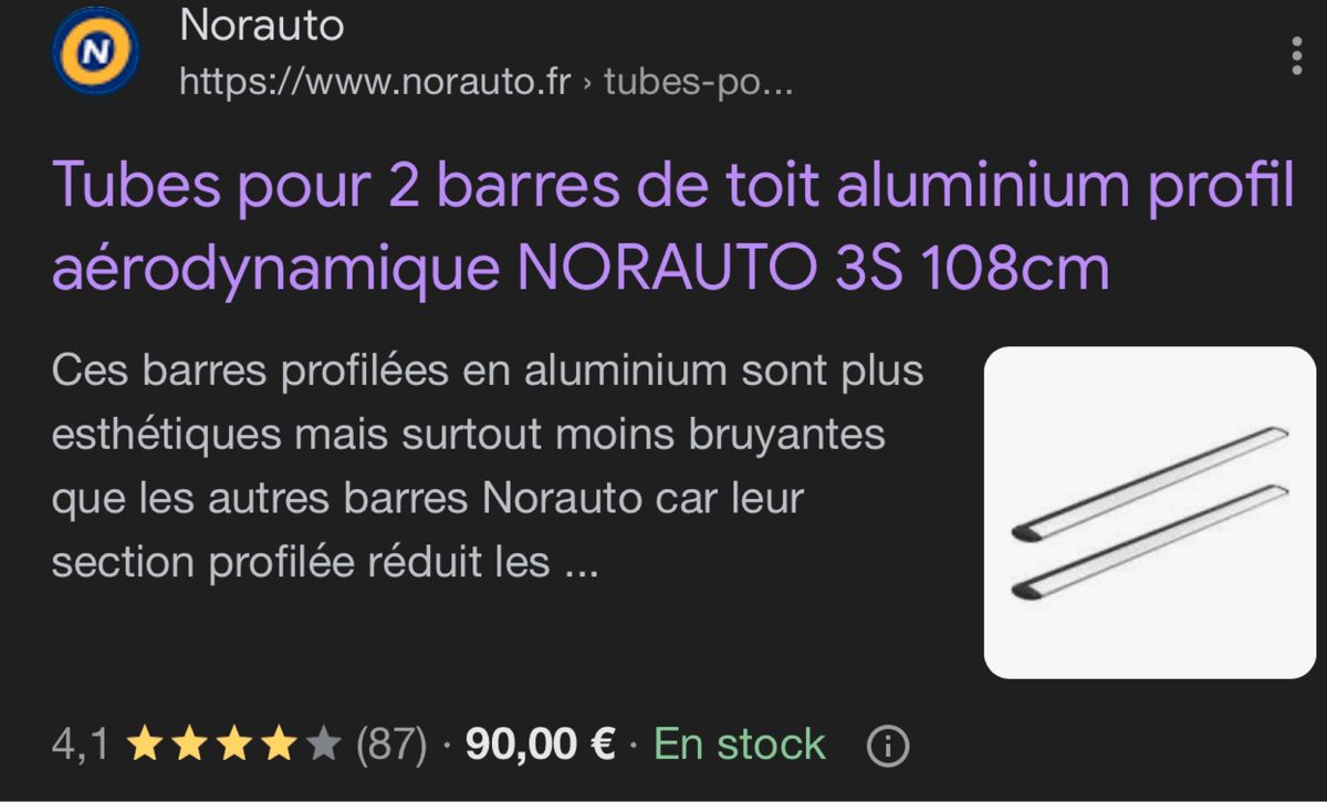 Tubes pour 2 barres de toit aluminium profil aérodynamique NORAUTO