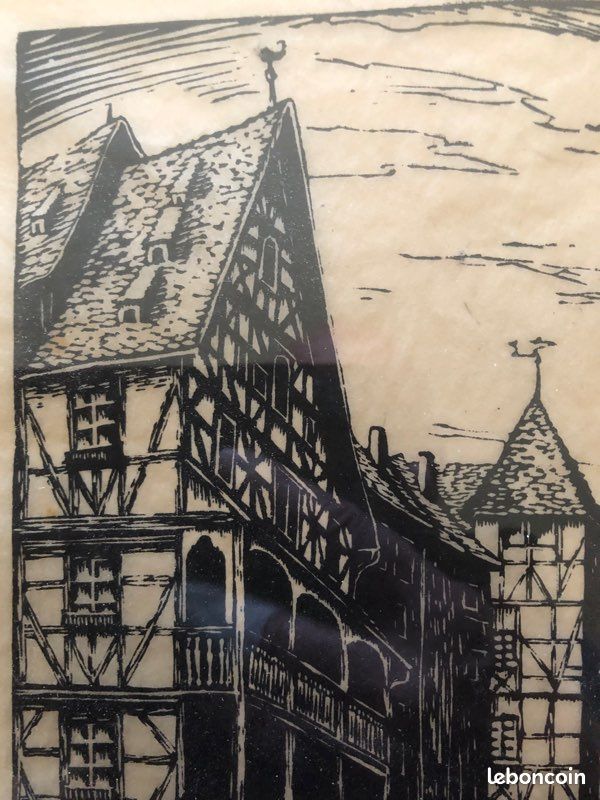 Alsace. Tableau gravure sur bois ou linogravure sur papier Japon. Signé Perridan (image 5)