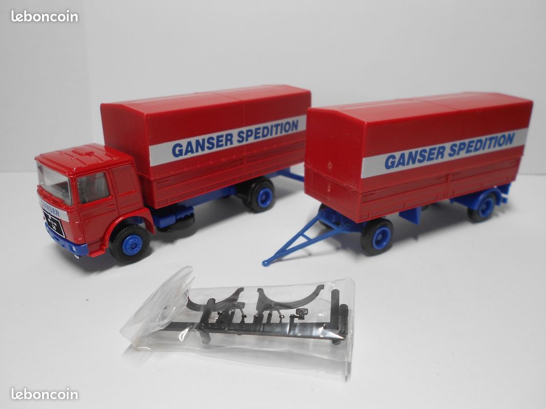 Ho 1/87 herpa man f8 porteur cabine saviem remorque ganser neuf boite + accessoires (image 1)