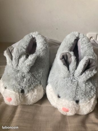 Chaussons Homme Oreilles De Lapin - Gris, Doux, Antidérapants - Pour L'hiver, Intérieur Confortable