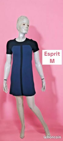 Robe Esprit Manches Courtes Noir Et Bleue Stretch - Taille 38/40, Occasion Très Bon état