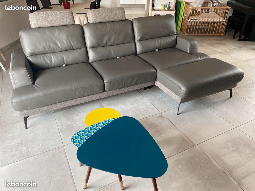 Canapé d’angle chaise longue en cuir (image 1)