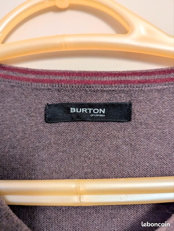 Pull fin marron col V pour homme Burton taille L Vêtements