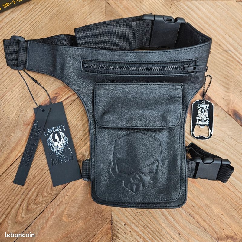 Sacoche cuisse moto cuir top grain – compact, fixation sécurisée