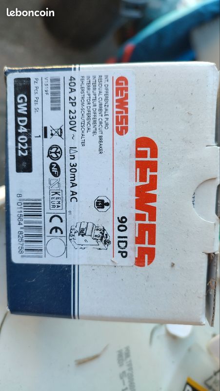 Interrupteur différentiel gewiss neuf 40A 30ma (image 1)