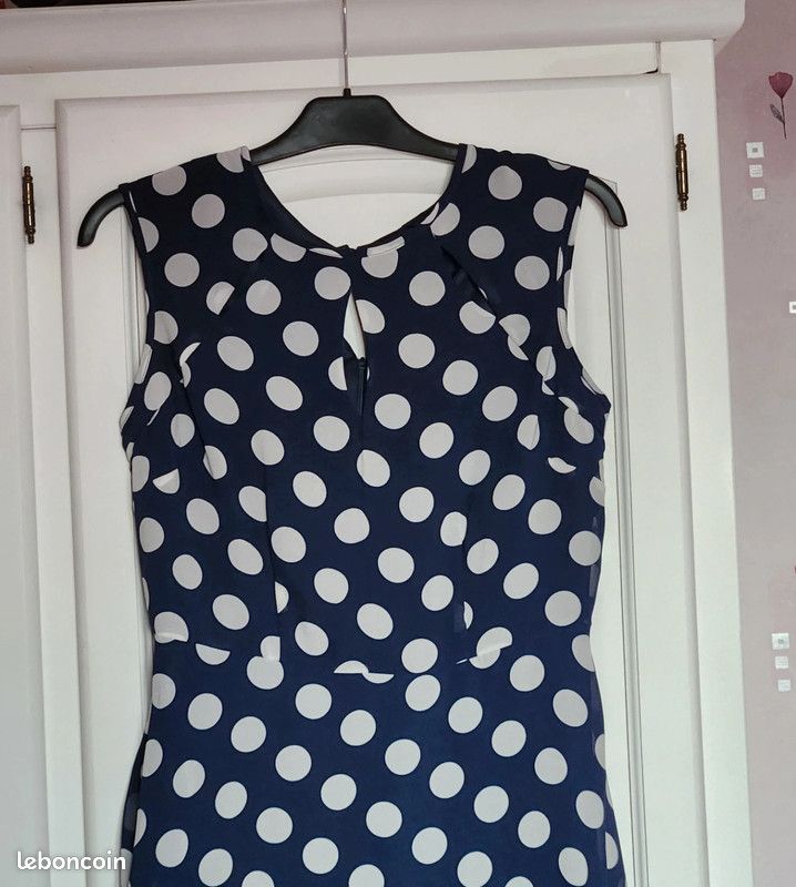 Robe marine pois blancs entièrement doublée taille 38 (image 3)