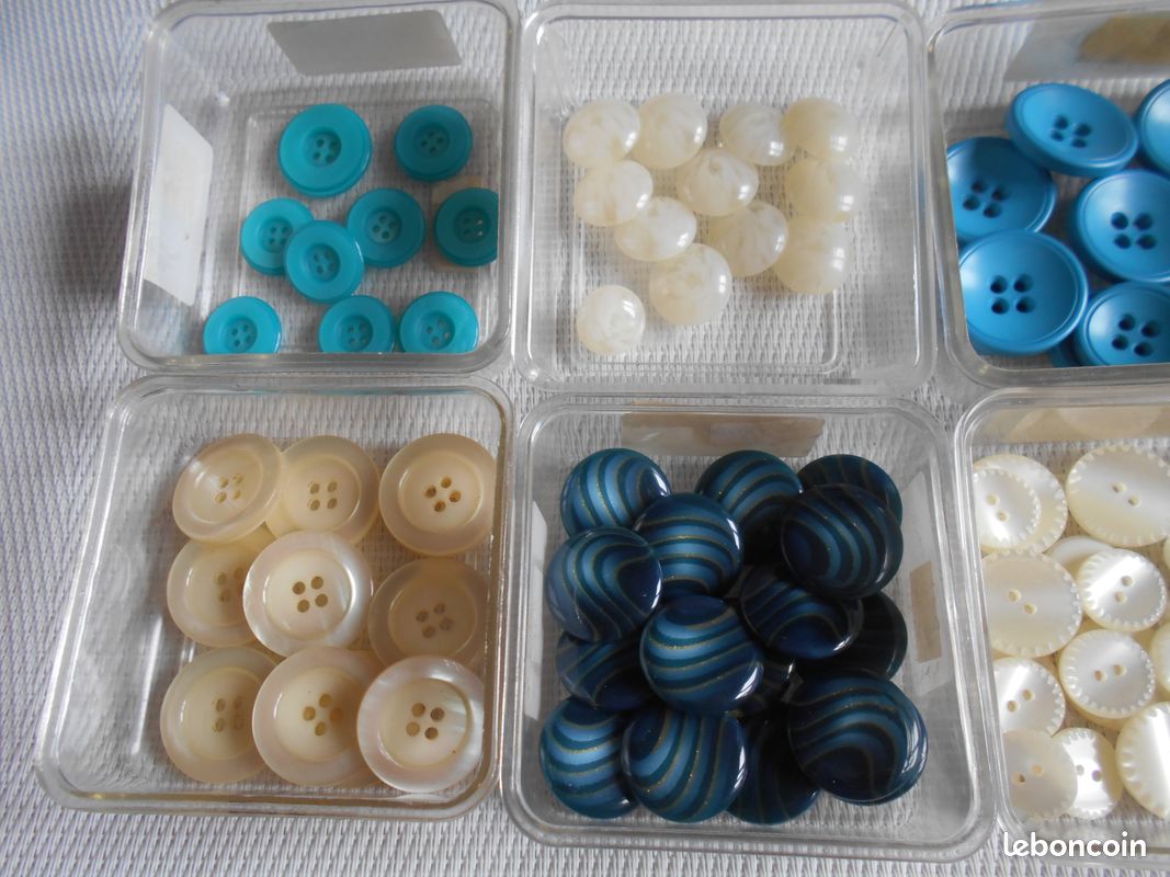 Lot De 6 Gros Boutons Vintage Bleu Camaïeu à Pied Lisse - Diamètre 2,7 Cm - Occasion France