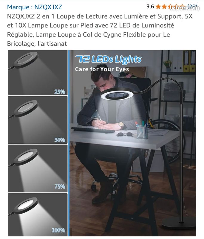Loupe Avec Lumière NZQXJXZ - 2 En 1 (5X Et 10X) Et Support, Noir, Neuve