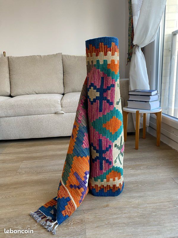 Grand Tapis Kilim Afghan Réversible En Laine - Décoration Orientale (202 X 156 Cm)