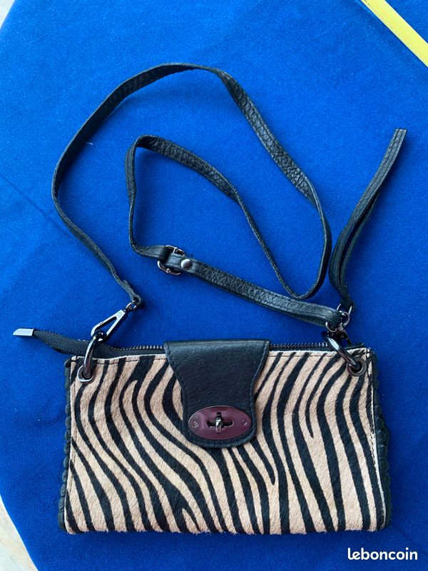 Sac à Main New Look Rayé Tigre Noir/marron - Fermeture Magnétique Et Cordon, Occasion