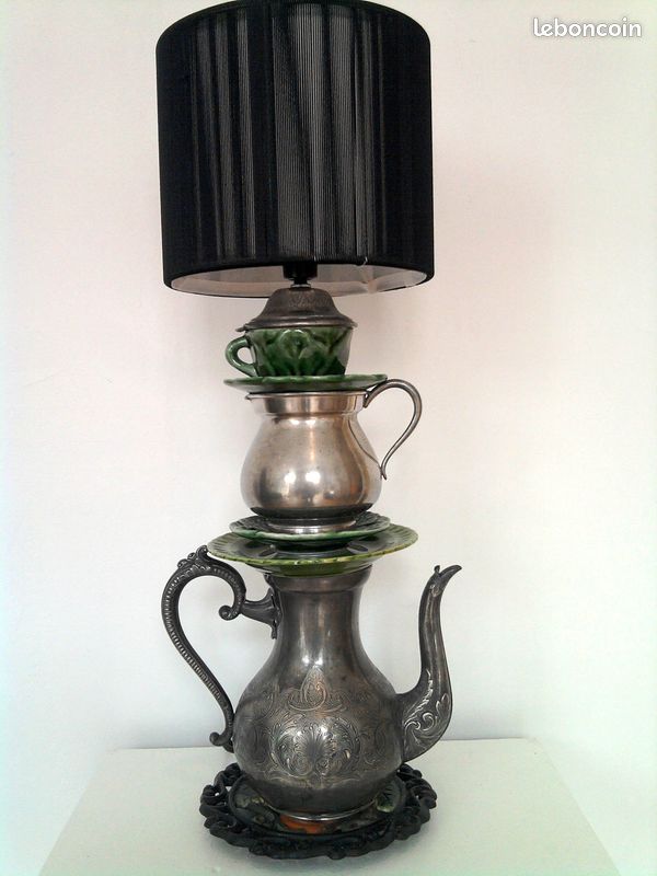 Lampe De Table Vintage Barbotine - Feuille De Choux - Création Mimi Zenado