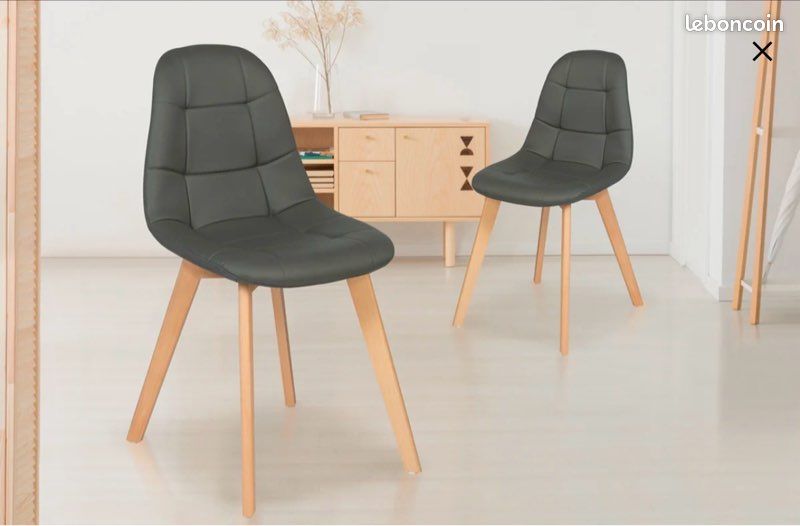 Chaises cuisine gris similicuir & bois – Lot de 4 (image 8)