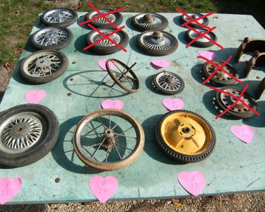 Lot De 4 Roues Anciennes Pour Voiture à Pédales, Jouet Vintage, état D'usage