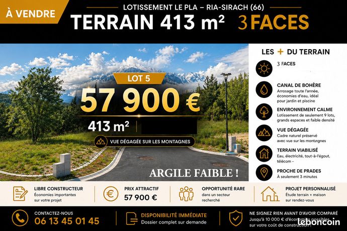 Terrain 413 m² ria sirach