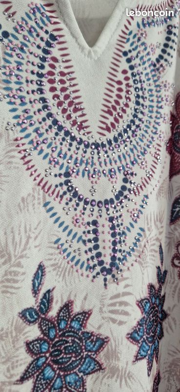 Blouse Fat Face En Coton Teal Et Violet, Motif Feuille - Taille 12