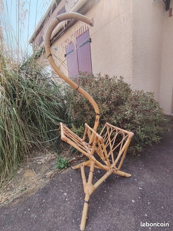 Porte-revues vintage en rotin et bambou – Années 70 (image 8)