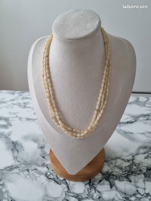 Collier De Perles Cultivées 4mm - Argent 925 - Vintage 80 - Fait Main En Italie