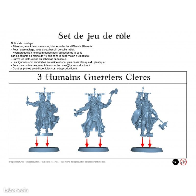 Figurines JdR à peindre - Set de jeu de rôles : 3 Humains Guerriers Clercs (image 3)