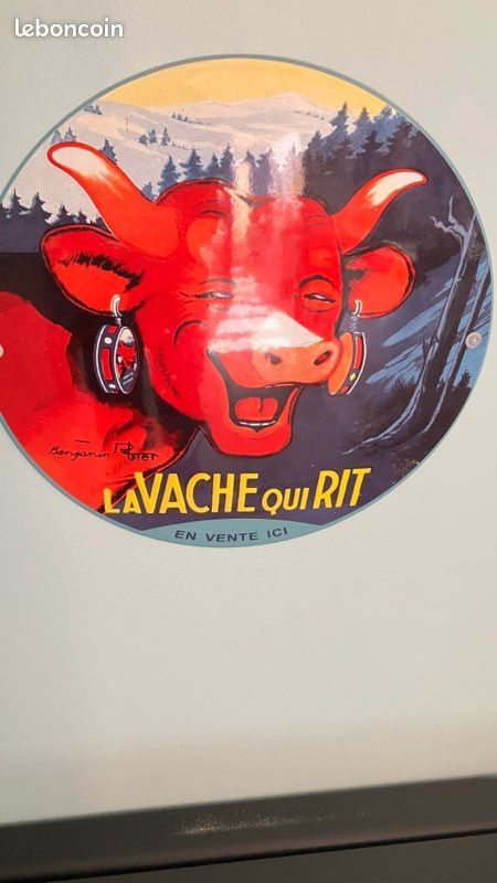 Vache qui rit - Horloge en plaque émaillée - Diamètre 28cm