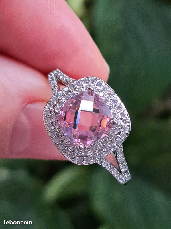Bague Argent S925 Zircone rose brillante ,zircones blanc femme taille 62 (image 2)