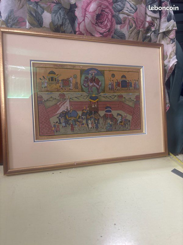 Ancien tableau peinture sur soie indienne (image 1)